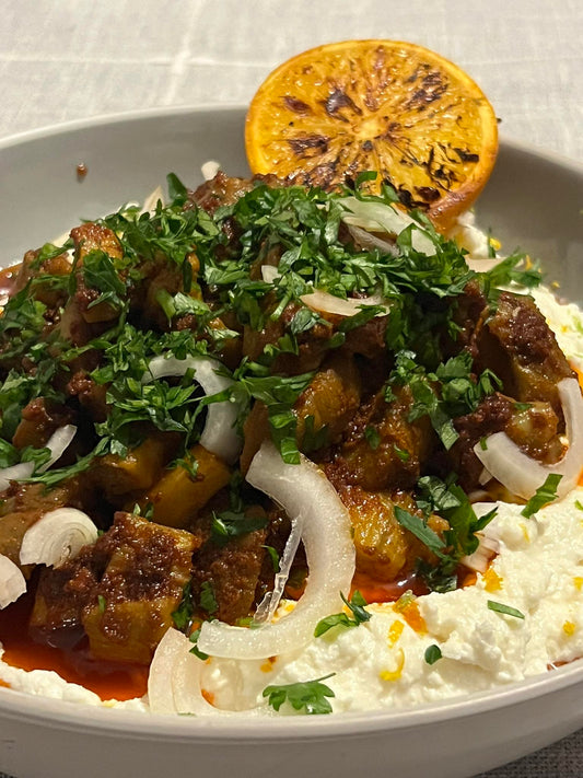 Embered Spiced Aubergine, Charred Orange & Toasted Sourdough